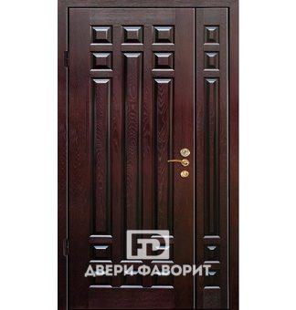 металлическая двустворчатая дверь, отделка массив дерева и МДФ